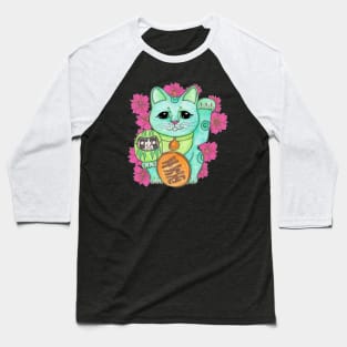 Green Maneki Neko Baseball T-Shirt